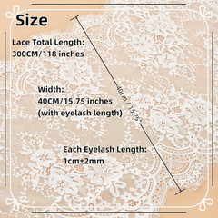 15.75″ Wide 3 Yard White Eyelash Lace Fabric, High Density Weaving Lace Ribbon w