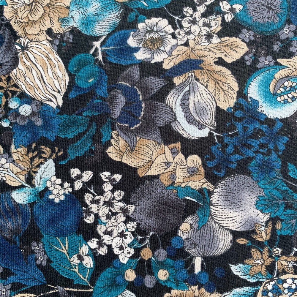 New HSoleil Fabric 8.75 yds Wonder Forest Rayon Turquoise Flowers on Blue Japan