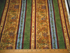 Cotton Fabric By Yard SALE Wild Grape Inn Cabin Scenic Stripe Brown Green Blue C