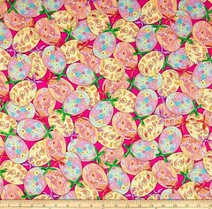 FAT QUARTER HAPPY EASTER PAINTED EGG FABRIC PACKED EGGS & BOWS QUILTING TREASURE