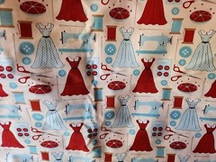 AMT Sew Vintage Cotton Fabric Dresses Sewing Machine Buttons Scissors BTY