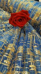 Royal Blue Lace Gold Glitter Sparkly Geometric Prom Fabric By The Yard Gown