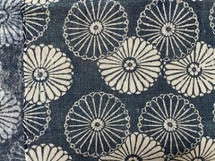 Vintage Japanese Handwoven Katazome Boro Indigo Fabric Chrysanthemum Faded 62″