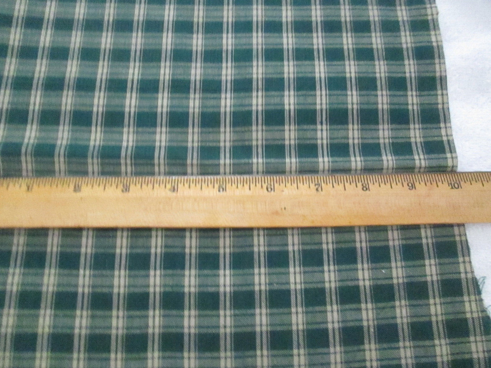 VTG Green & Tan Plaid Striped Homespun Fabric Remnant, 26″ W. x 1 YD +16″