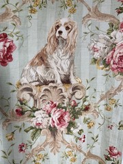Lee Jofa Putting On The Dog Fabric 55”w x 35″ H Linen Spaniel Yorkie Dogs (5p)