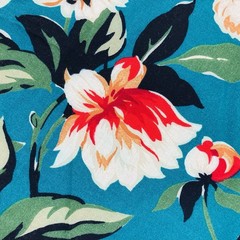 Cranston Cotton Fabric Remnant 1.5 Yards x 58″ Wide Red Orange Floral On Teal