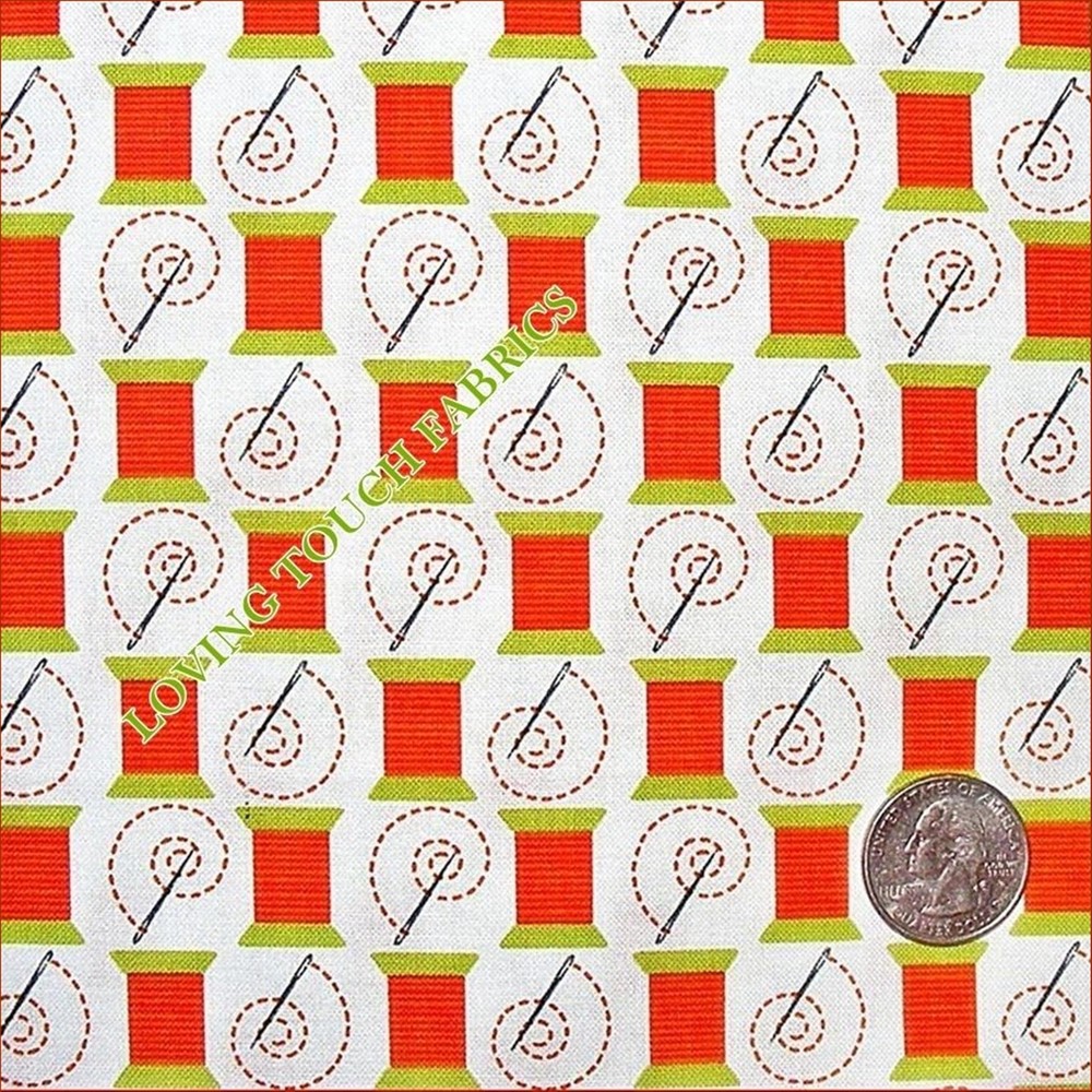 RK “CUT AND SEW #12804-256 RETRO” SEWING THEME ORANGE THREAD PRICED PER 1/2 YD