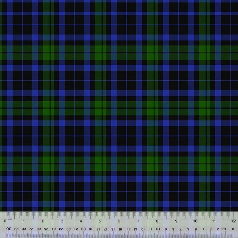 Fleece Blackwatch Plaid Green Blue Black Fleece Fabric Print by the Yard A227.04