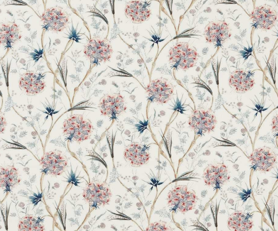ZOFFANY CURTAIN FABRIC DESIGN Wallichi 1.2 METRE FADED MADDER/INDIGO LINEN BLEND