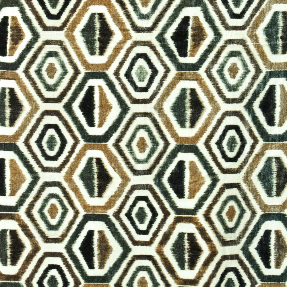 Bottle Green & Brown Geometric Printed Velvet Fabric By The Yard, Upholstery