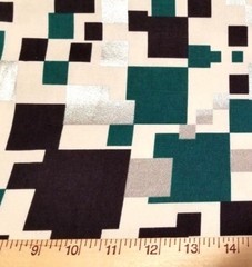 Geometric Squares in Green, Black, Silver on Cotton/Linen Duck Cloth from Japan