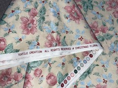By 1/2 Yd Vintage Christmas Floral Pink Blue Yellow Holly Cotton Fabric BTHY