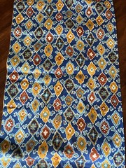 17″ x 35″ W Cotton Fabric Vntg 1940s-60s Bright Blues & Golds Medallions