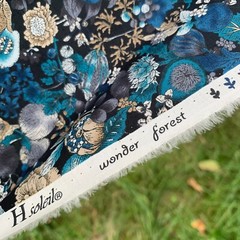 New HSoleil Fabric 8.75 yds Wonder Forest Rayon Turquoise Flowers on Blue Japan
