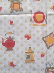 1 yd MCM VTG Gold Avocado Green Red Yellow Kitchen Novelty Fabric Cotton 38″ W