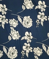 Navy Blue floral Printed spandex stretchable Fabric wrinkle Free 60” W Sold BTY
