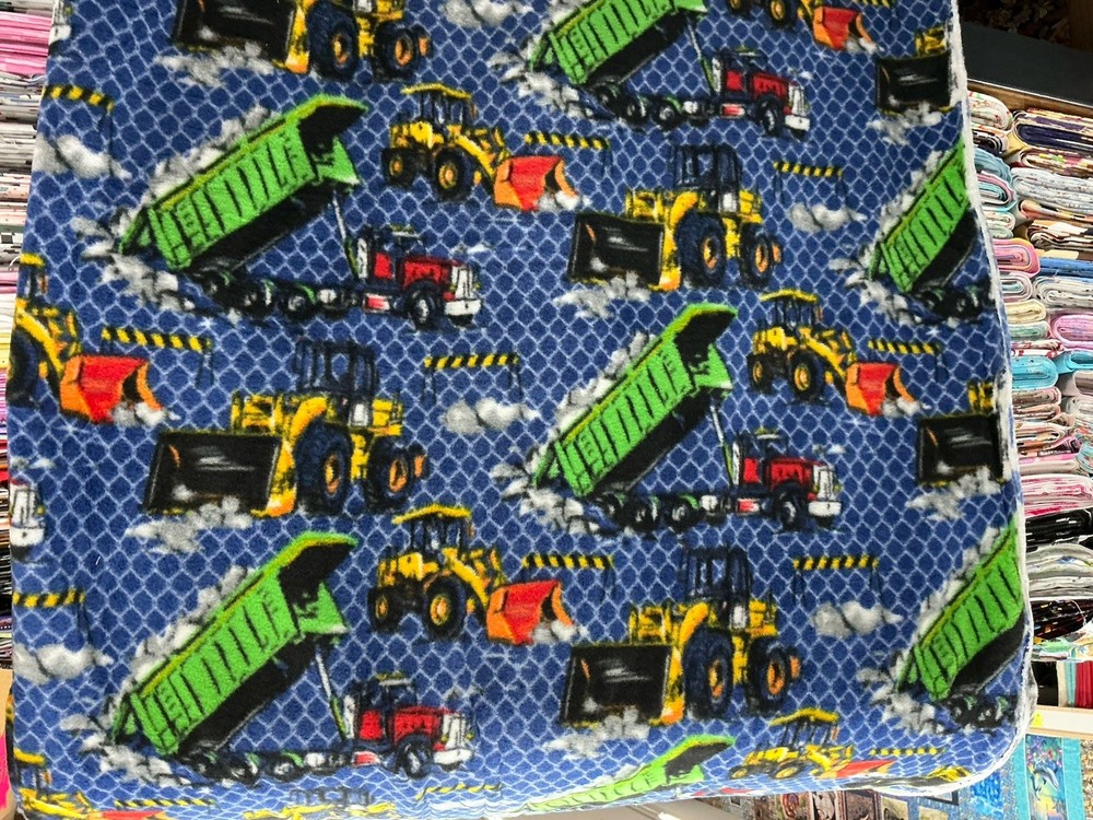 Construction Equipment Dump Truck Bulldozer Fleece Fabric, 60” Wide, Sold BTY