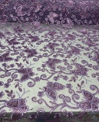 Lavender Butterfly Sequin Lace 3D Embroidered Floral Mesh Couture Beaded Fabric
