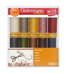 Gutermann 734521-3 Thread Set Natural Cotton 50 100m/10 reels, Col 2 Assorted