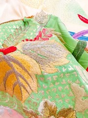 Vintage Japanese Furisode kiomono fabric silk 63” X 14” Multicolor Floral v308