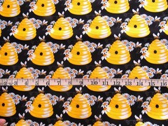 1 yd 100% Cotton Fabric “Sunny Bee” by Andover Fabrics Black with Bee Hives