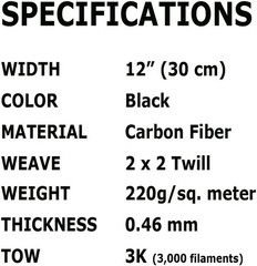Tela De Fibra De Carbono-2X2 Tejido De Sarga 3KILO 220G 5 Ft X 12” Paquete De 1