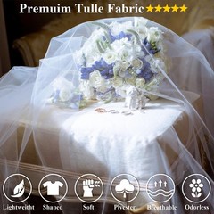 54″ by 20 Yards White Tulle Fabric Rolls – By 20 (60 Ft),
