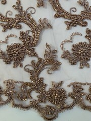 Jayla TAUPE Floral Embroidery with Beads and Sequins on Mesh Lace Fabric by the