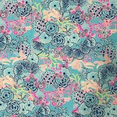 Lilly Pulitzer Cotton Poplin Fabric BALI BLUE ONCE UPON A TIDE 36″ X 57″