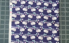 Sloth Cotton Fabric Navy Blue with Flowers very adorable NEW Unwashed