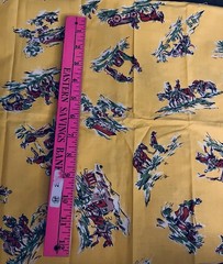 VTG `50`s Southwestern Cowboys Horses Wagons Hacienda on Yellow 15″x20″