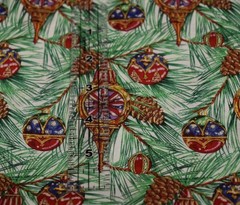 1 yard VTG cotton fabric CHRISTMAS ORNAMENTS bulbs pine tree needles cones