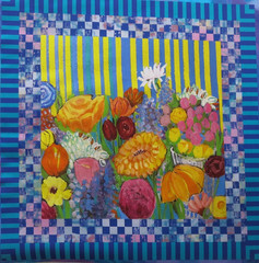 Carla Reed design “Painted Floral Pillow Panel” by Sykel, 36″x43″, Four Blocks