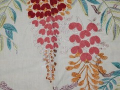 COLEFAX & FOWLER EMBROIDERED HEALTHERLEY FLORAL FABRIC 10 YARDS RED GREEN MULTI