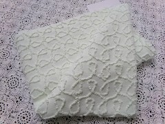 Light Green Vtg Chenille Bedspread Fabric, Texturized Curly Loops 18×24″ Piece