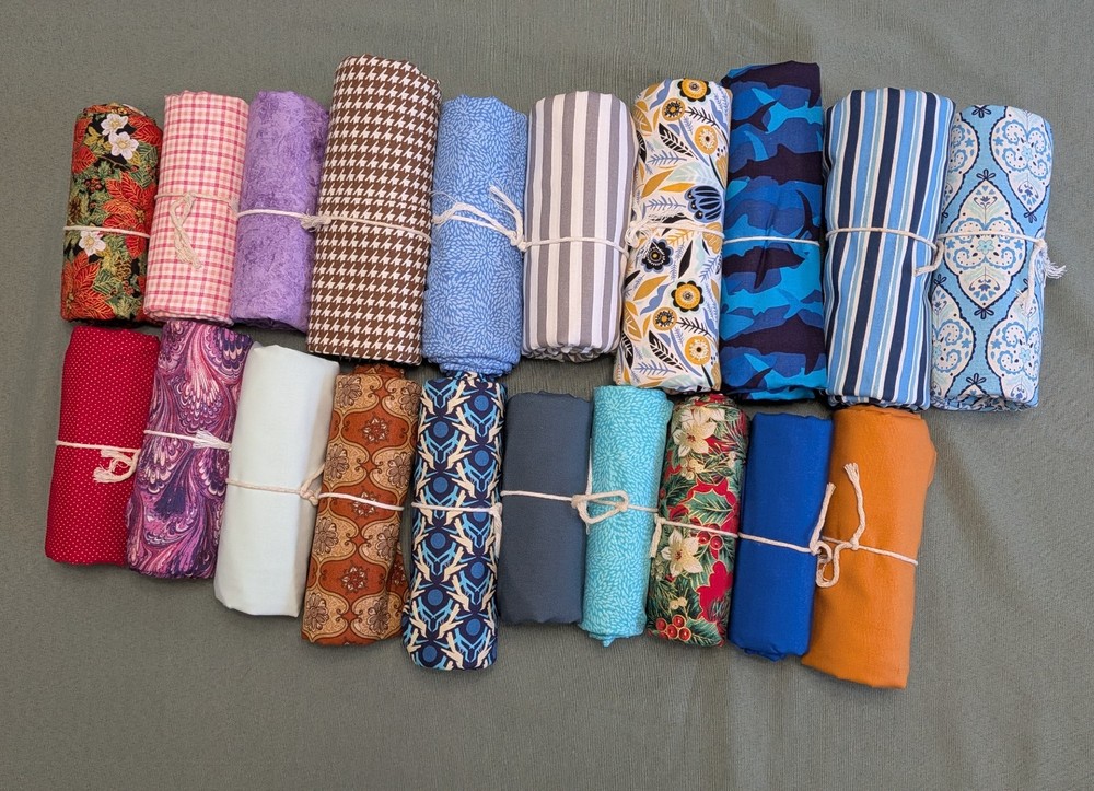 New Fabric Variety Box. 20+ Yards Assorted Cotton Fabric Pieces. No Scraps R181
