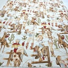 Alexander Henry Back In The Saddle 2008 Pinup Cowgirls White Fabric 2.6YD WASHED