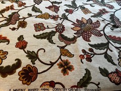 Waverly Coventry Crewel Fabric Faux Linen Cotton Jacobean Floral~3 Yds ~ 47″W
