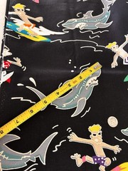 Alexander Henry Vintage Cotton Fabric 1 Yd Black Shark Surfer Print Quilting
