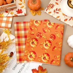JarThenaAMCS 12 Pcs Fall Cotton Fabric Bundles Orange Pumpkin Leaves Plaid Fa…