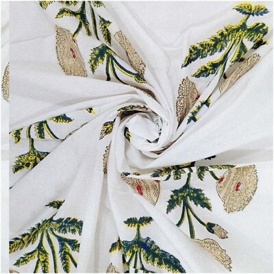 Large Handmade Floral Block Print Cotton Fabric