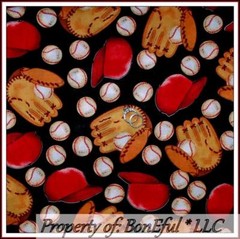 BonEful Fabric FQ Cotton Quilt Black Red Brown Baseball Glove Boy Softball Girl