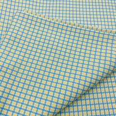 Vintage Small Check Blue Yellow White Print Fabric 62″ x 86″
