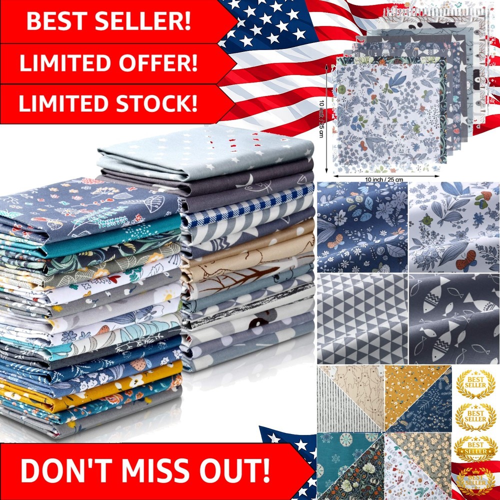 Durable 10×10 Inch Cotton Fabric Bundles – Assorted Patterns for Quilting
