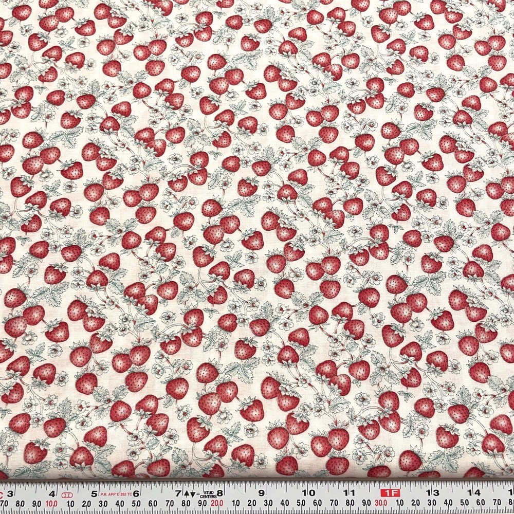Vintage Cranston Strawberries on Off White Cotton Fabric by the HALF YARD