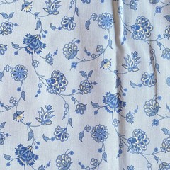 2.5 YD Jacobean Floral Fabric Blue Cotton Print