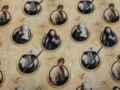 THE HOBBIT Characters in Circles Tan Digitally Printed Cotton By the HALF Yard