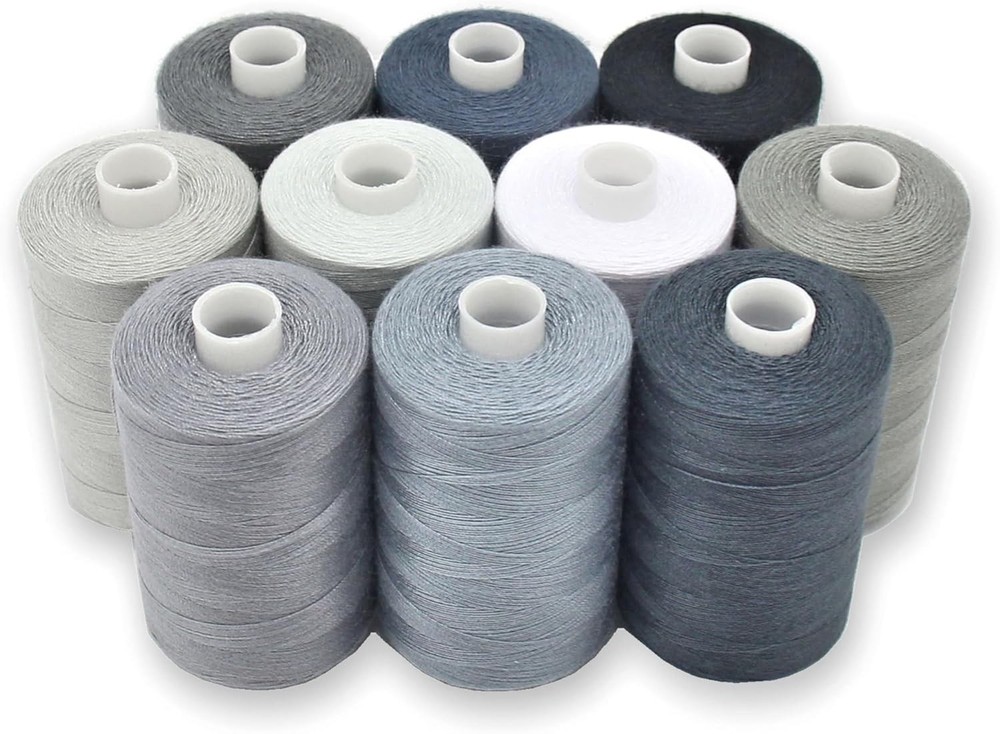 BlesSew Gray Sewing Threads – 10 Large Spools of Polyester Thread for Balance