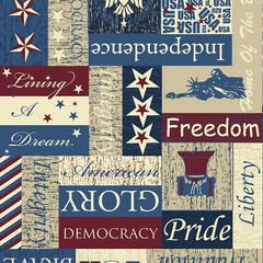 Patriotic Fabric – Pride of America Red Blue Beige Patch – Springs YARD