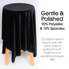 Black Stretch Velvet Fabric – 60″ Wide – Polyester Spandex – by the Yard